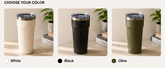 HoldTrue mug shown in white, black and olive